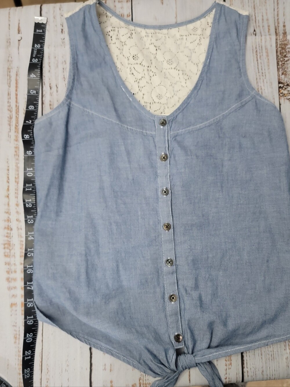 Light Blue Button-Front Tie Hem Womens Top